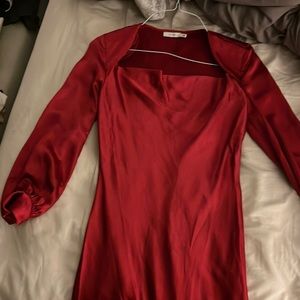 Satin long sleeve red dress with cinched wrists